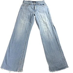 Aeropostale Jeans Womens High Rise Wide Leg Size 2 Blue Denim Raw Hem Retro